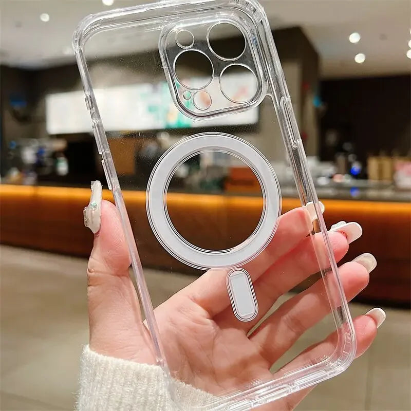 For iPhone 17 16 E 15 14 13 12 Mini 11 Pro XS Max XR X 8 Plus SE Magsafe Magnetic Wireless Charging Case TPU Edge Acrylic Cover