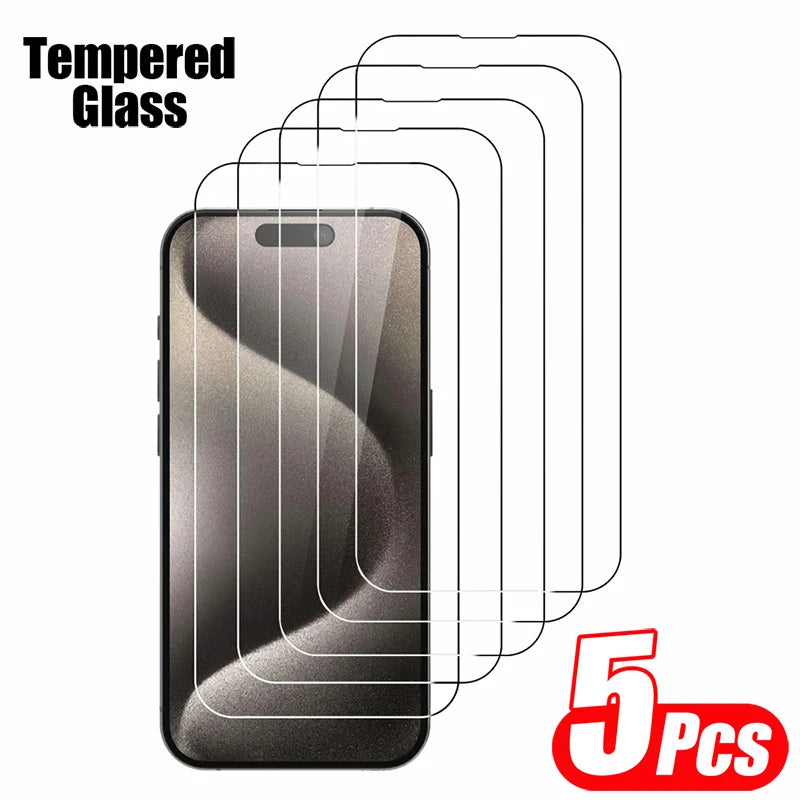 5PCS Full Cover Tempered Glass Screen Protector For iPhone 16 15 14 13 12 Pro Max Protection Glass For iPhone 14 15 16 Plus