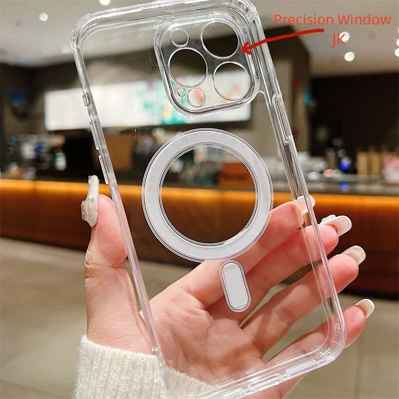 For iPhone 17 16 E 15 14 13 12 Mini 11 Pro XS Max XR X 8 Plus SE Magsafe Magnetic Wireless Charging Case TPU Edge Acrylic Cover